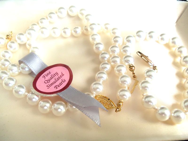VINTAGE PEARL BEAD NECKLACE&BRACELET SET tag read LINENWOLD JEWELERS