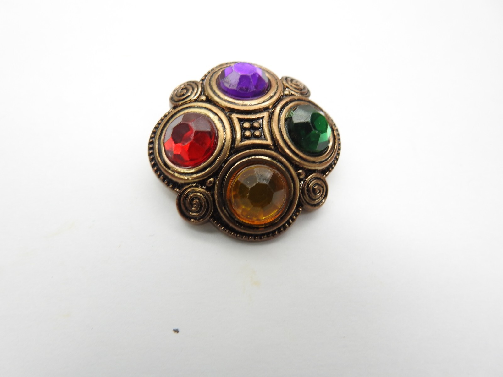 Red Purple Green Yellow Gold Tone Plastic Brooch Vintage