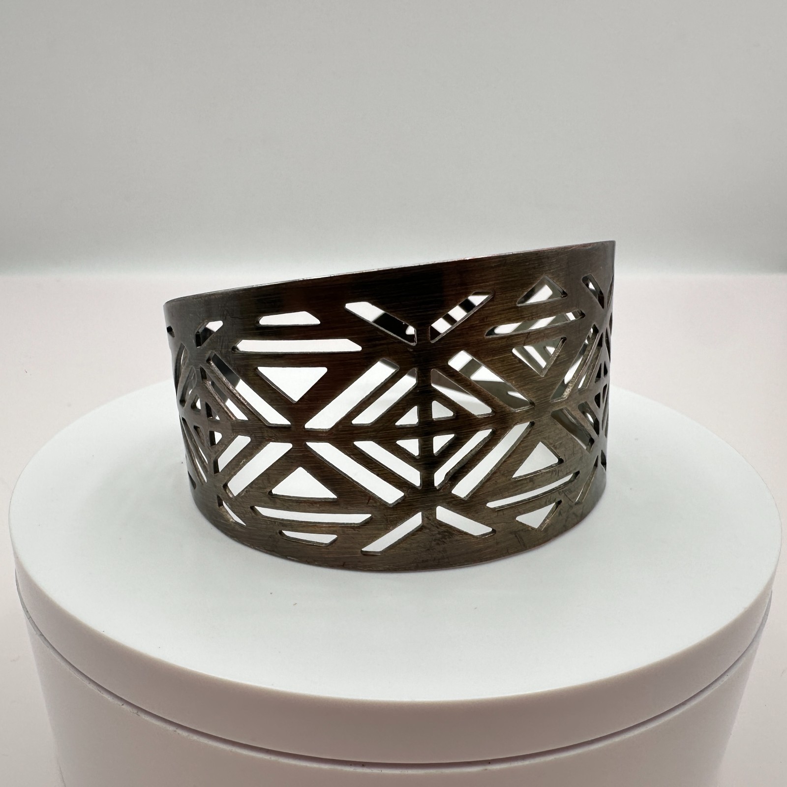 Vintage 80s Silver Tone Cutout Cuff Bracelet Geometric Wide Statement Jewelry
