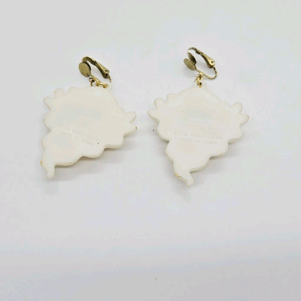 Ghost Clip on Earrings Halloween Costume Ghoul Spirit Signed Fun World Vintage