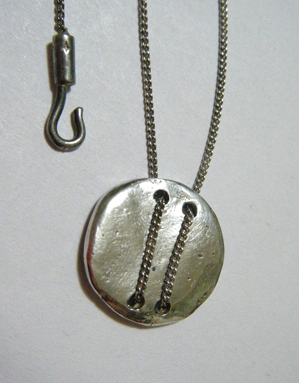 Kit Heath KH Vintage 80s Modernist Necklace Sterling Silver Chain Threaded Coin