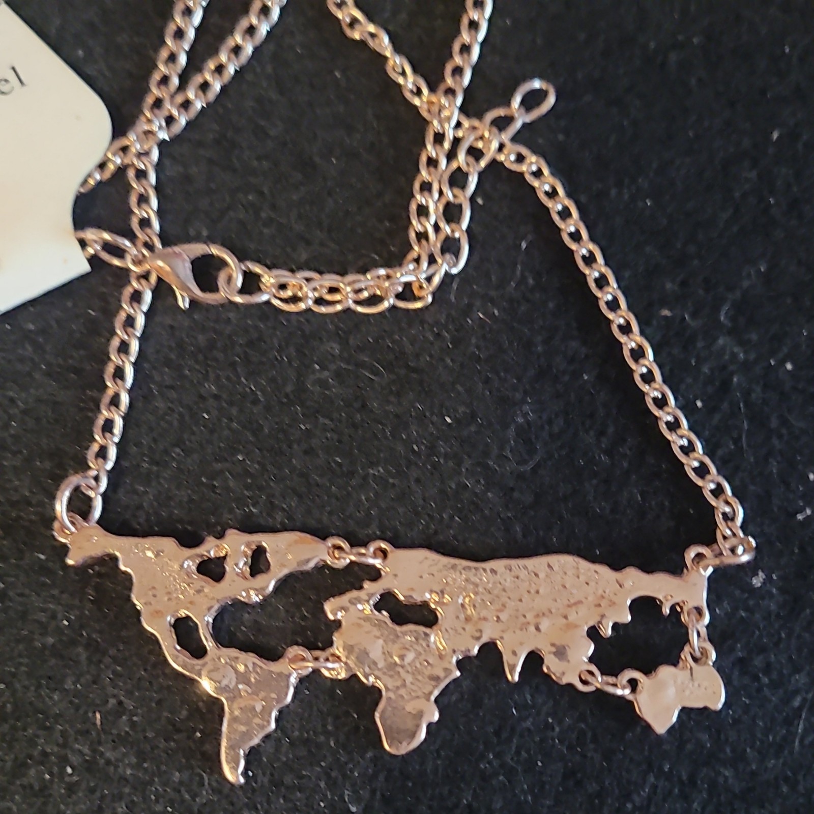 Vintage Yellow Gold Tone Curb Link World Map Link Chain Necklace
