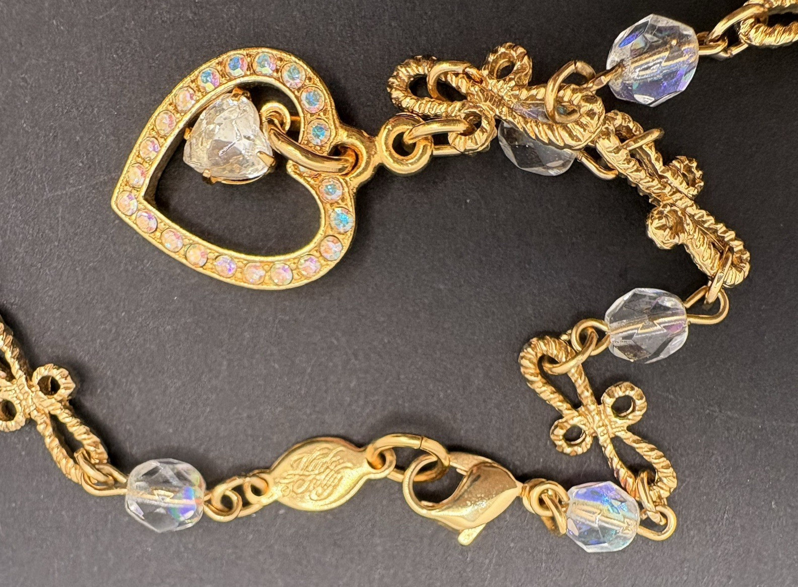 Kirks Folly Charm Necklace Angels Rings Hearts Frog Cat Alligator Crystals RARE