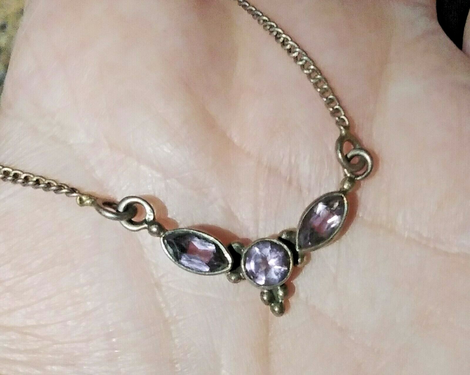 Vintage Sterling Silver Triple Amethyst Necklace. Purpler in Person reg $70