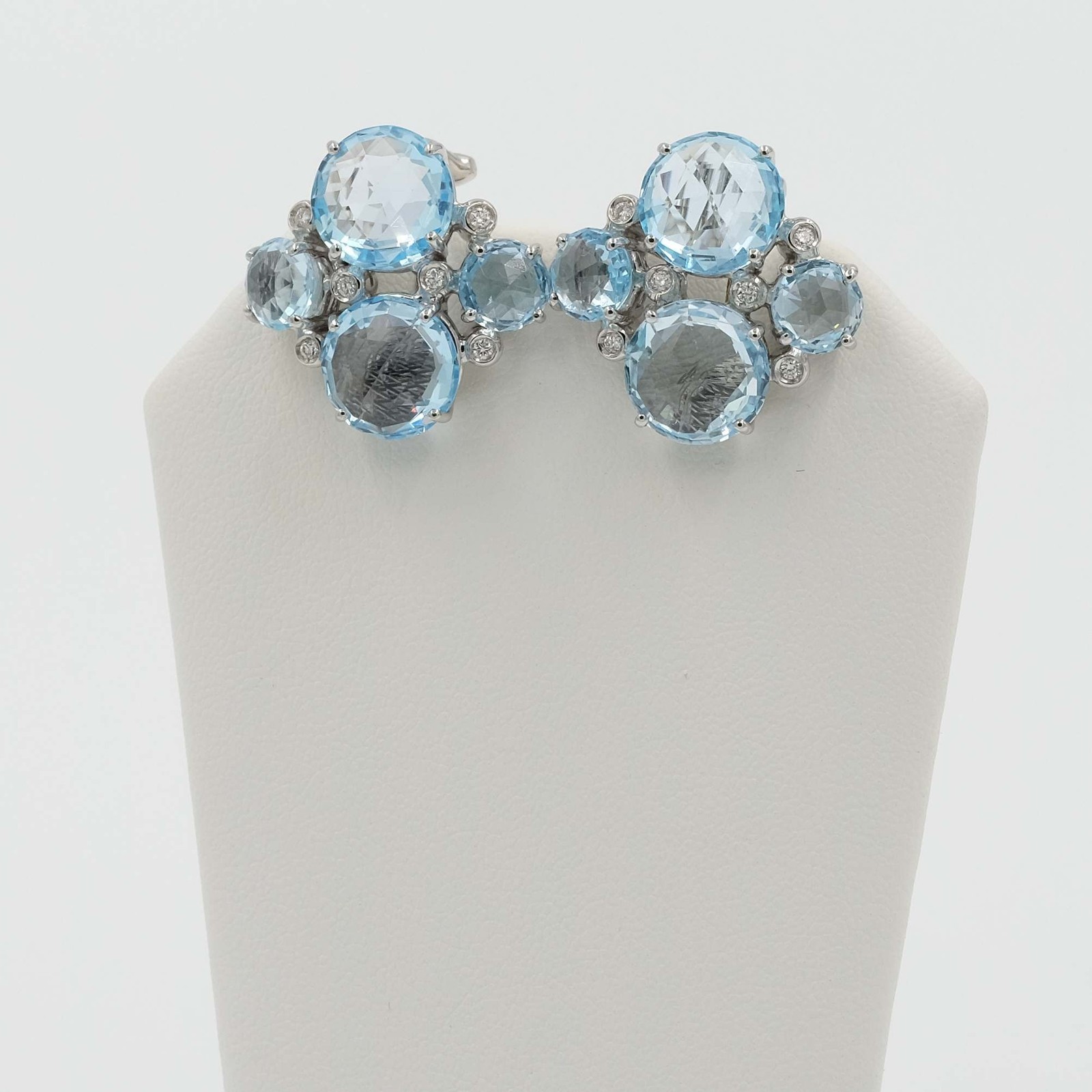 14K White gold Blue Topaz Diamond Earrings