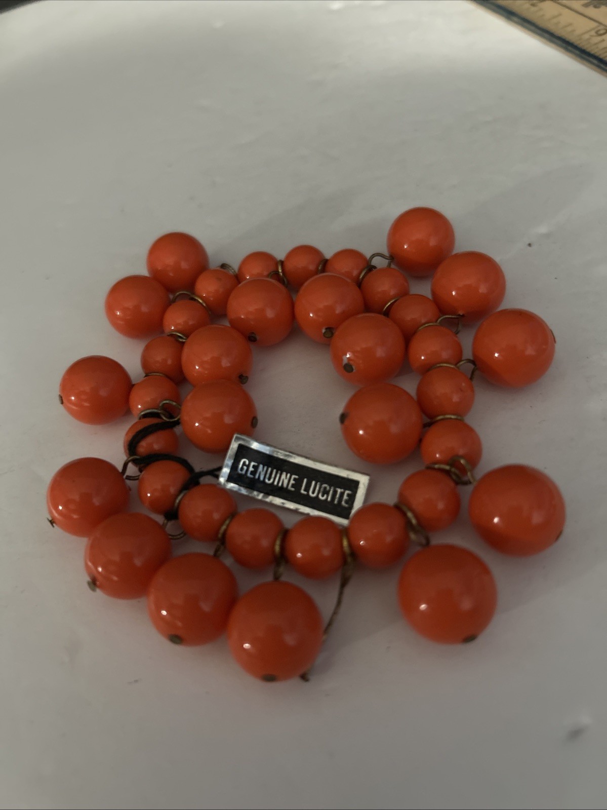 1980’s Genuine Lucite Orange Beaded Bracelet Made In China With Tags