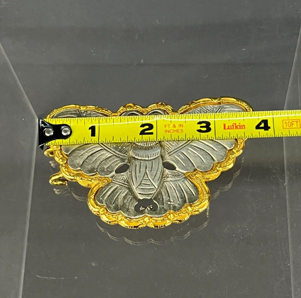 Vtg Signed KJL Kenneth J Lane Butterfly Belt Buckle with Gold Outline (J)