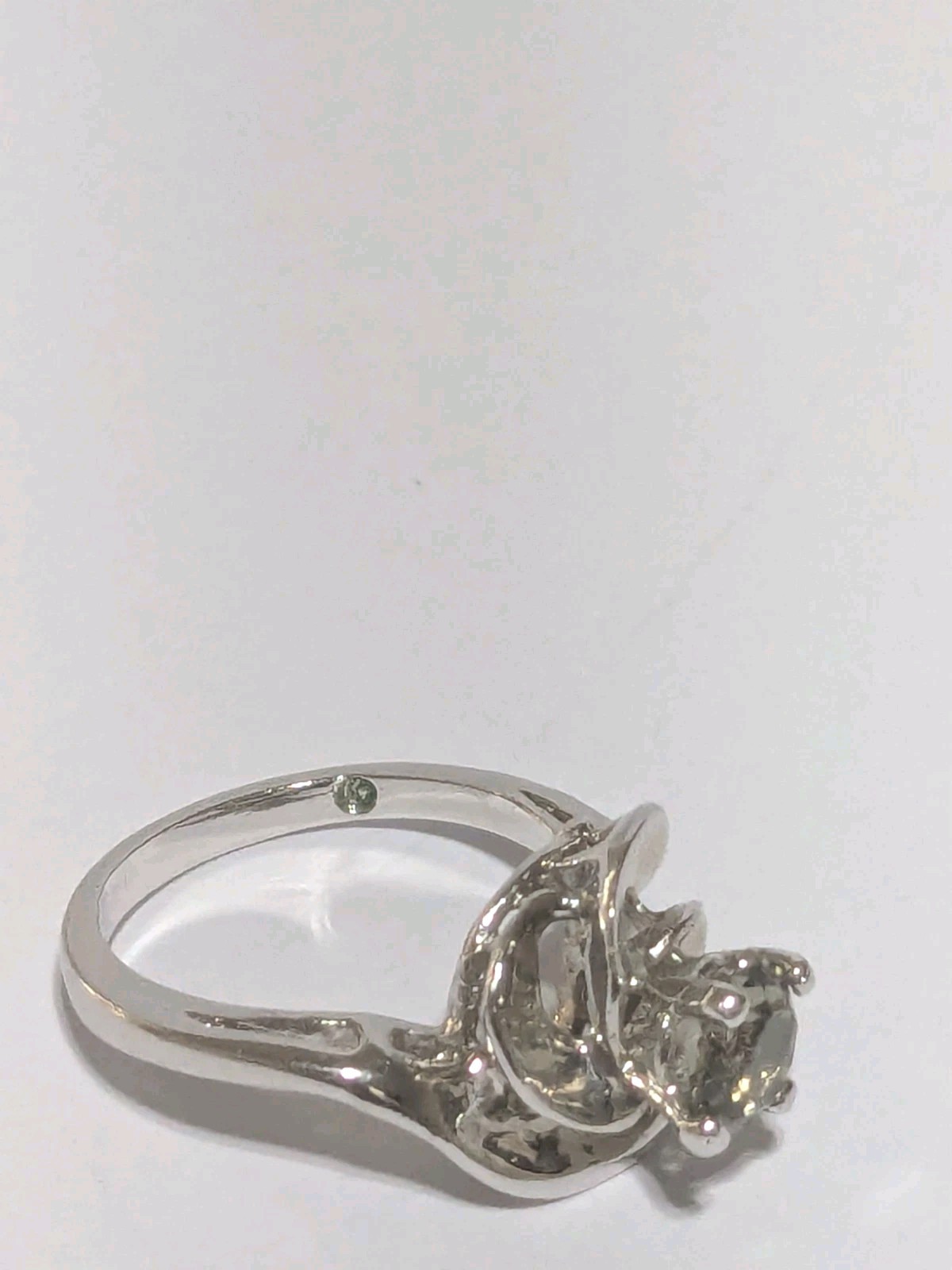 Vintage Silver Tone Spiral Ring With Faceted Smoky Crystal Stone. Size 5