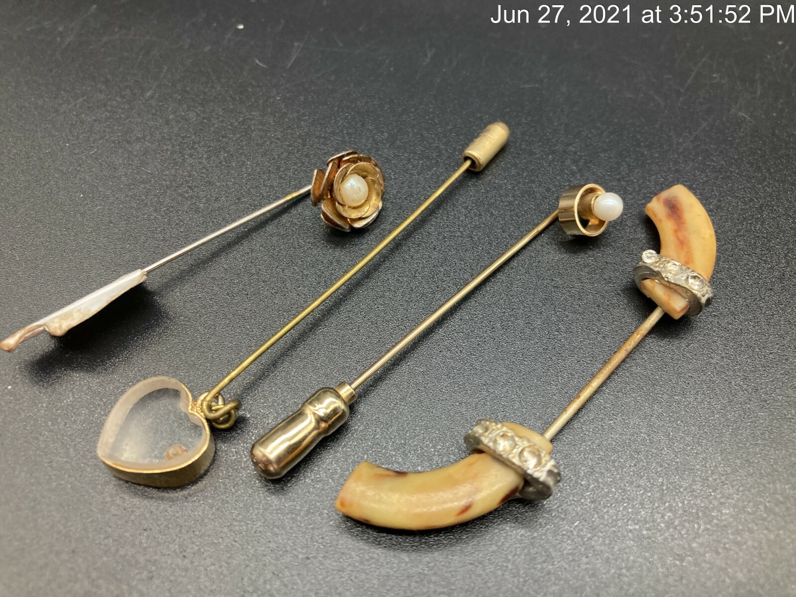4 Vintage Hat Pin Art Deco Paste Vintage Plastic Crystal Collectibles Lot Of 4