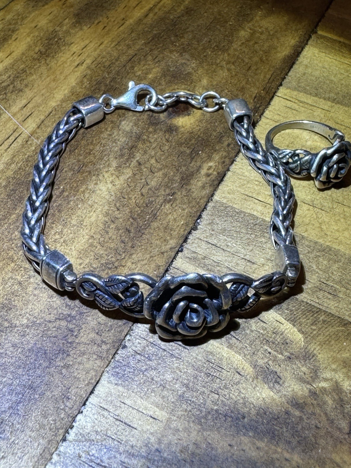 Paz Israel Bracelet Ring 925 Sterling Silver Rose Wheat Chain Set Size 6 Ring
