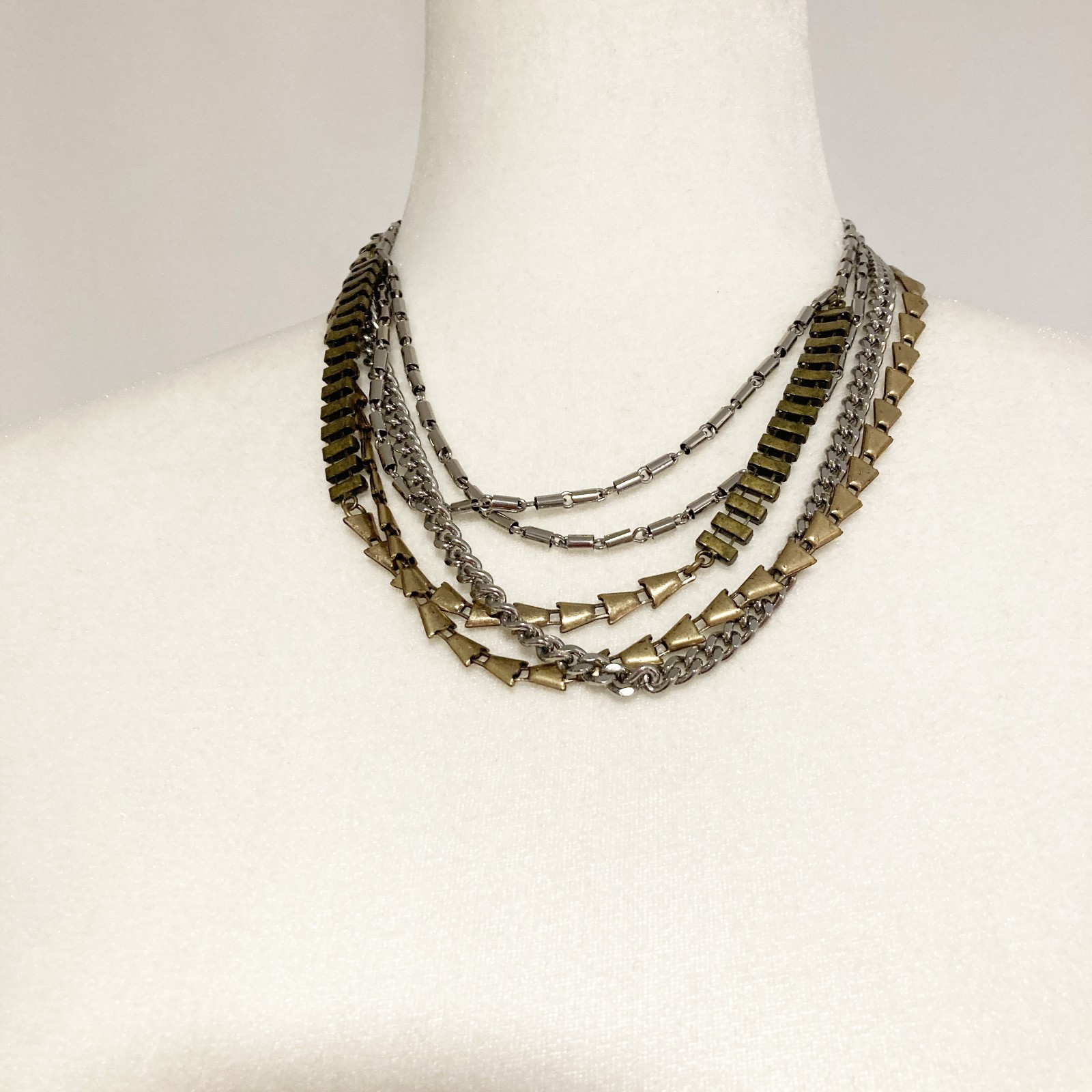 Stella & Dot Mixed Media Layered Necklace Rhinestone Metal
