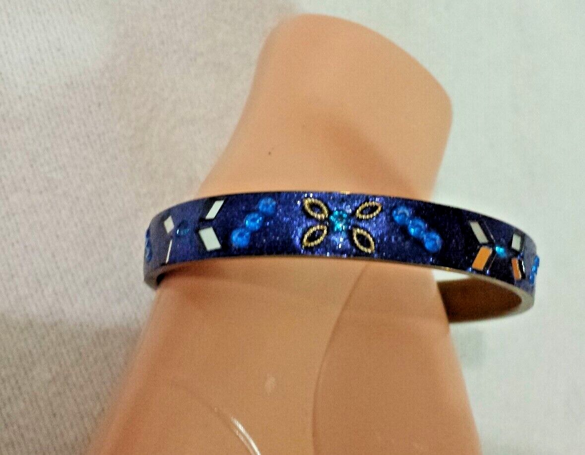Vtg Blue Glitter Blue Stone Mirrored Bling Fashion Bracelet Womens Sz 8.25 India