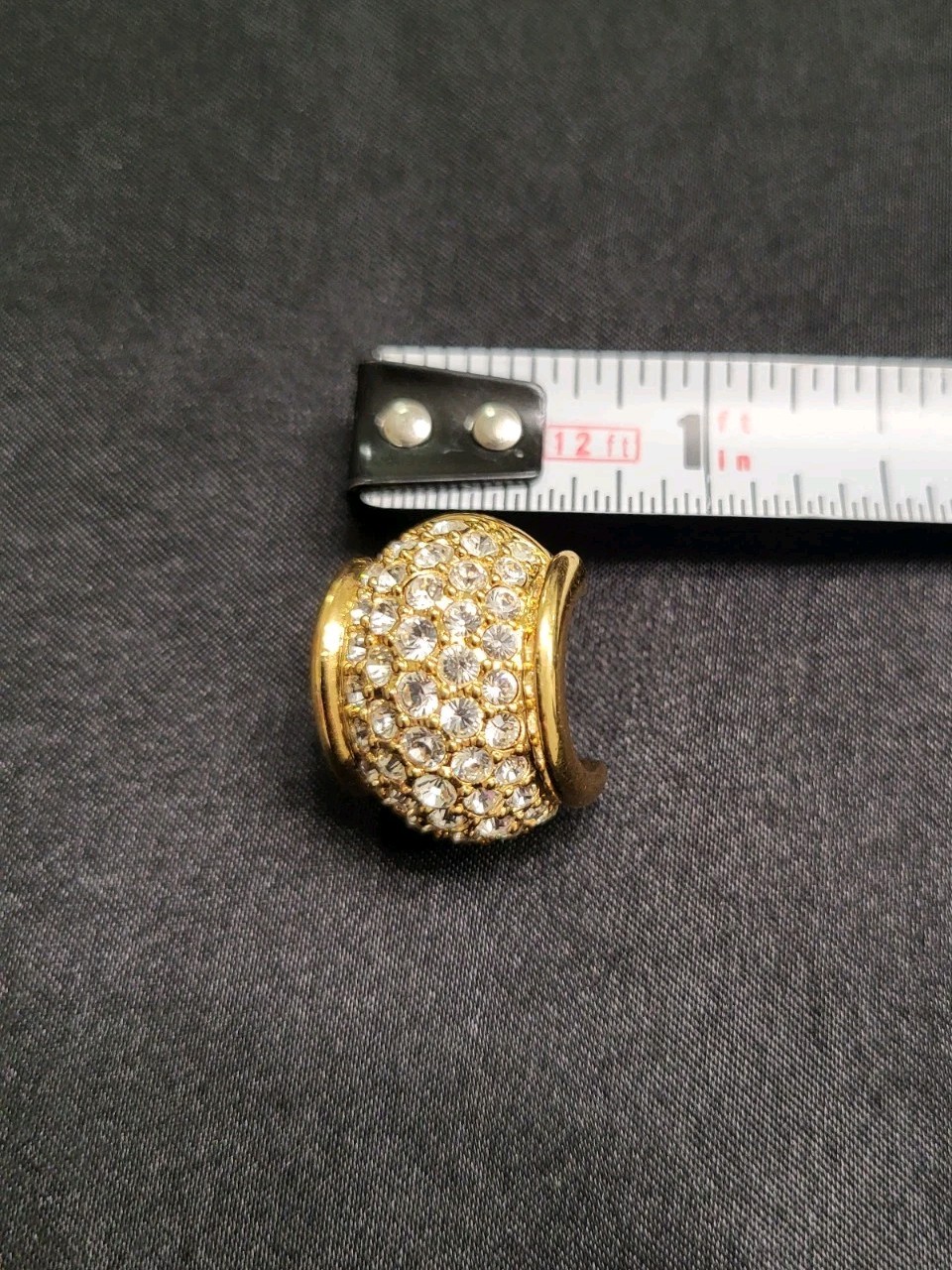 Vintage Signed Swarovski Gold Tone Pave Crystal Dome Barrel Stud Earrings