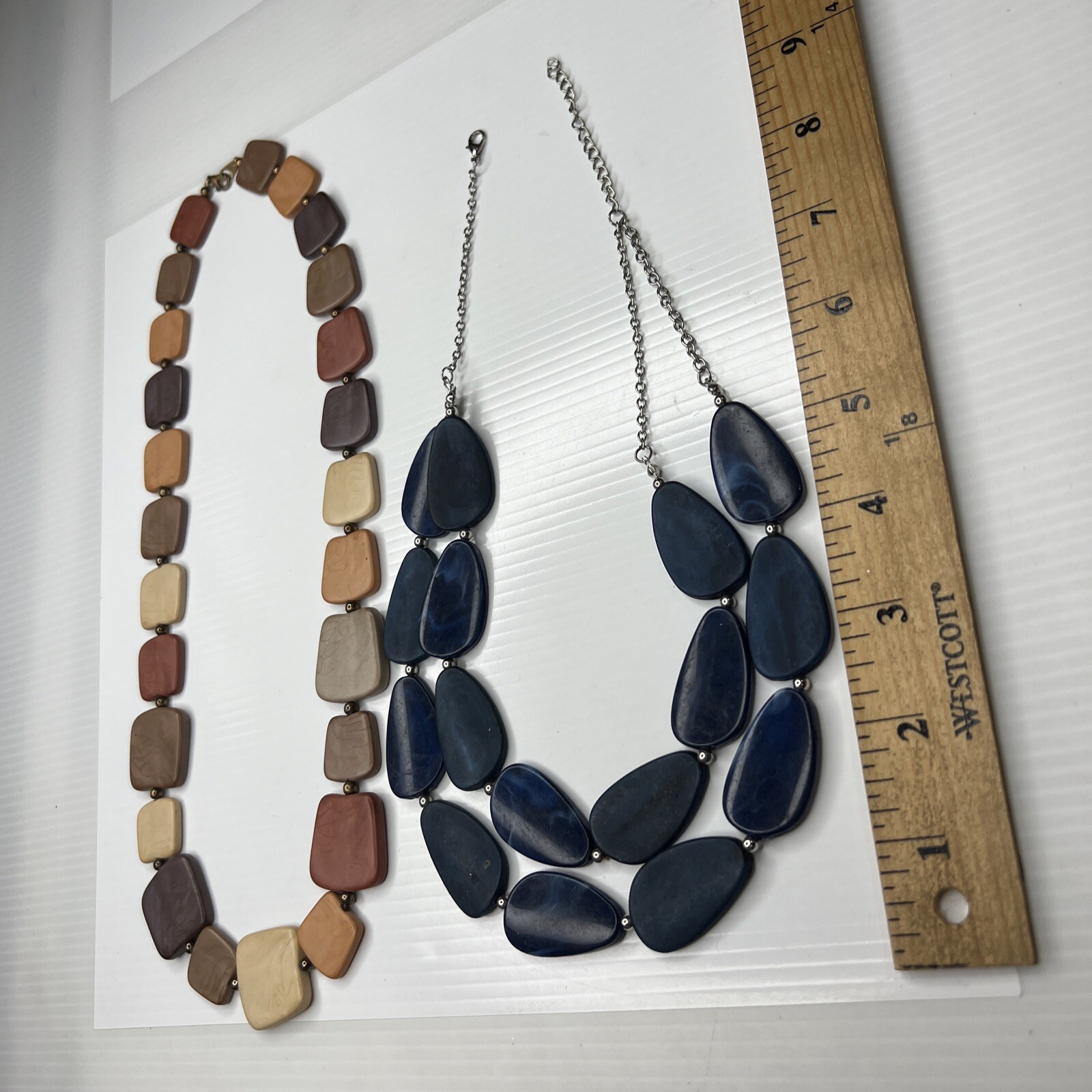 H7 Lot Blue Teal Beige Tan Taupe Resin Acrylic Boho Hippie Mod Retro Necklaces