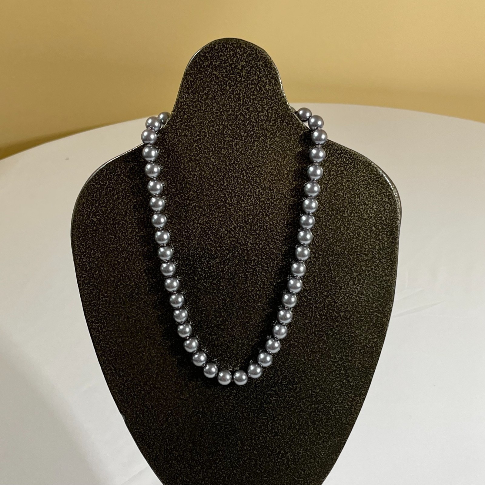 Dark Gray Pearl Strand Necklace and Bracelet Set Classic Elegant Goth Boho