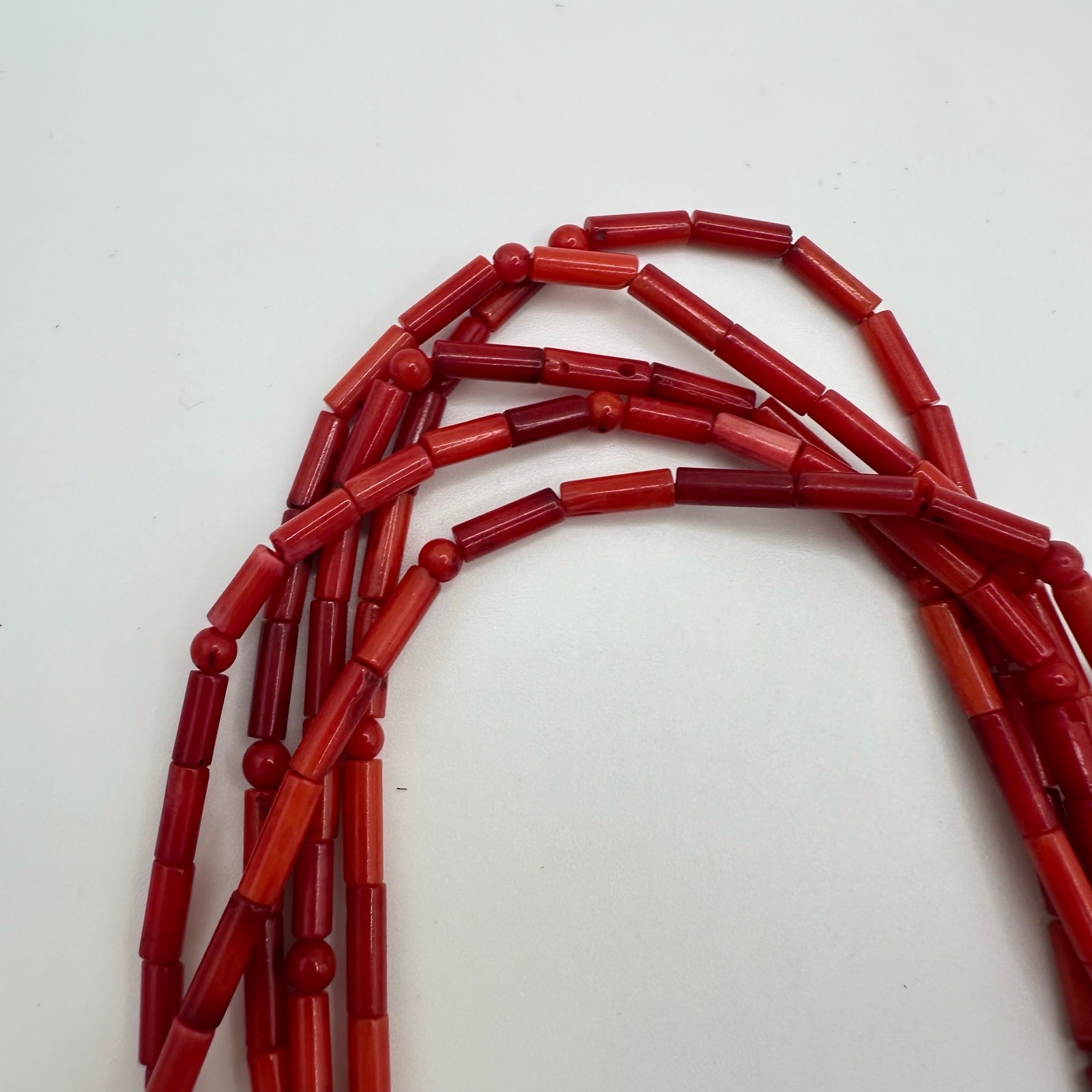 Vintage handmade 5 multi strand genuine red coral branch beads beaded necklace