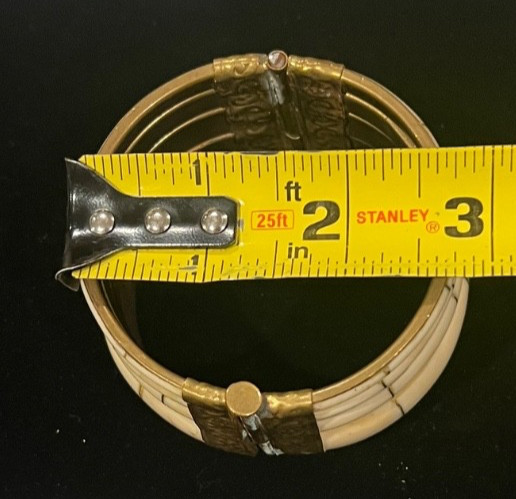 Vintage Wide Bovine Bone & Brass w/Pin Open Hinge Bangle Bracelet