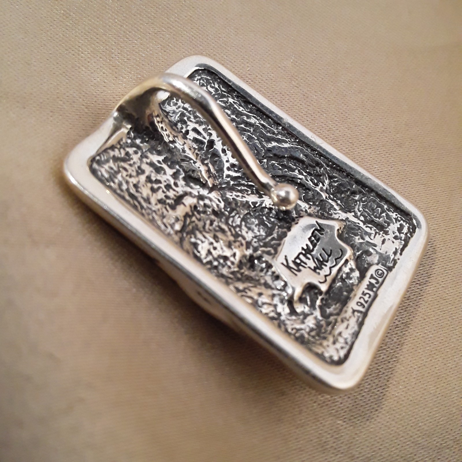 Kathleen Wall Sterling Silver 925 Coral Pendant Pueblo Southwestern Inlay