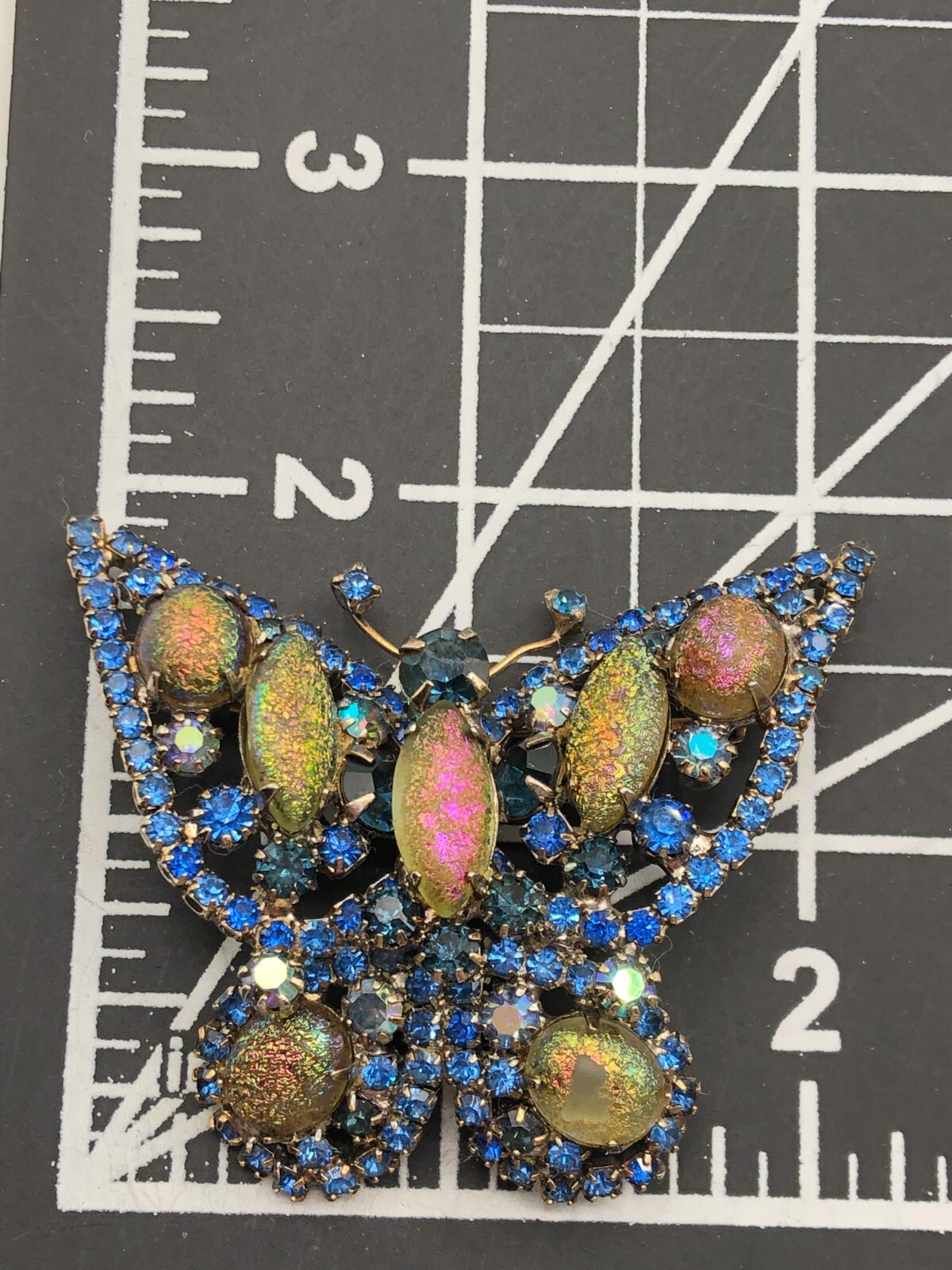 VTG Butterfly Brooch Blue & Glitter Rhinestones Estate ~AS IS~ Carnegie? Weiss??
