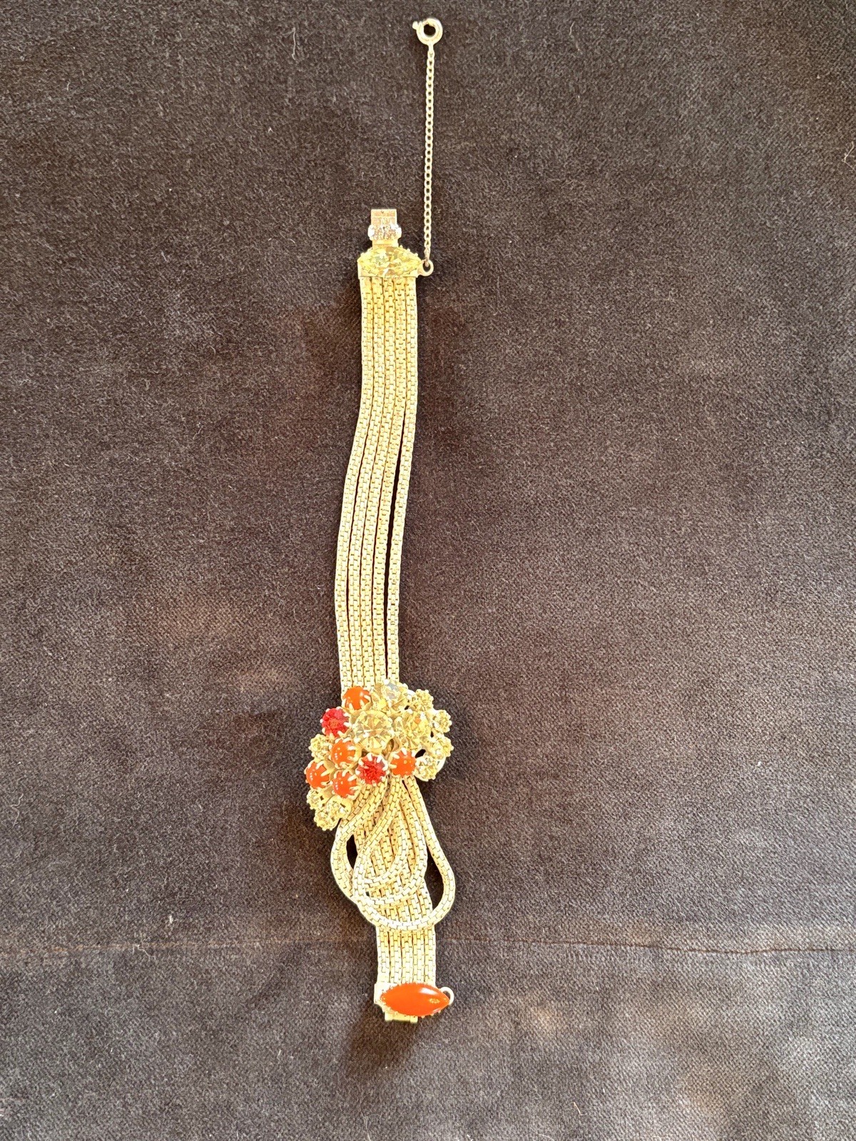 Vintage Original by Robert Orange & Yellow Rhinestone Chain Bracelet Signed