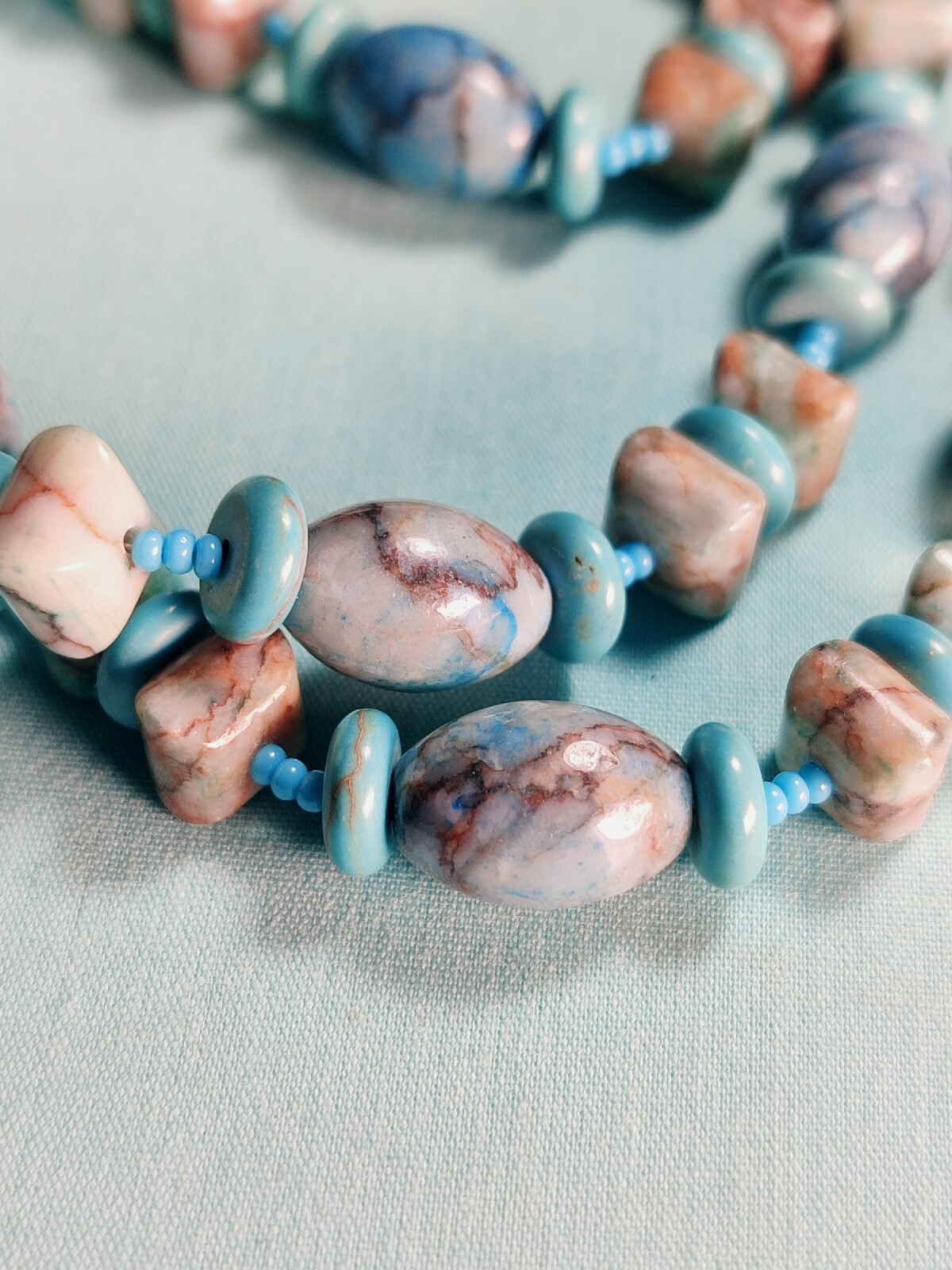 Turquoise And Dakota Terra Agate With Sead Bead Necklace Blue Brown Boho