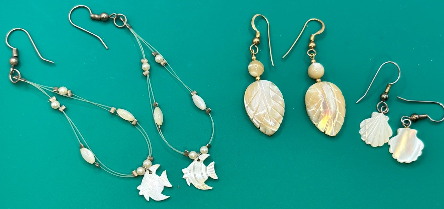 Earrings Lot MOP Shell Acrylic Hook Dangle Seashell Leaf Fish