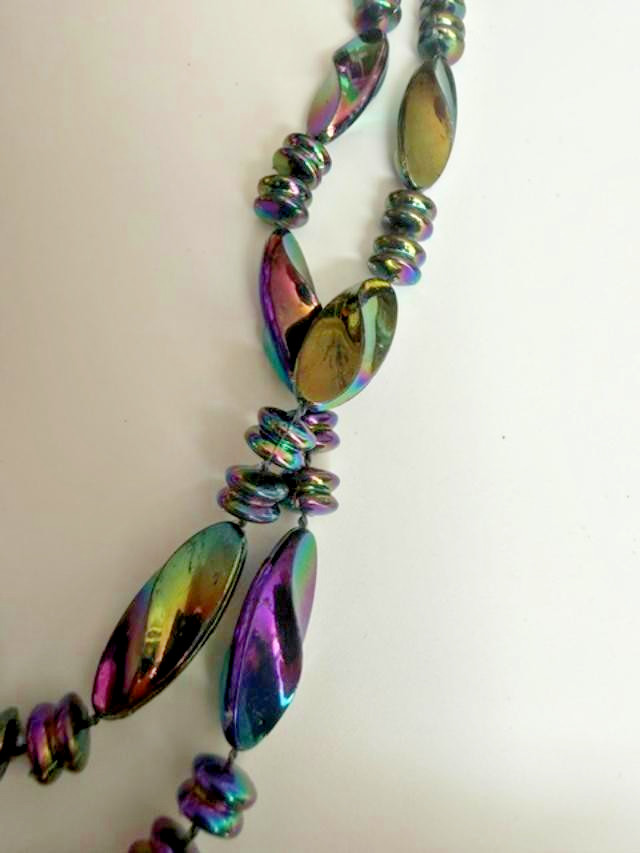 36″ Rainbow Iridescent Bead Necklace Long Costume Jewelry