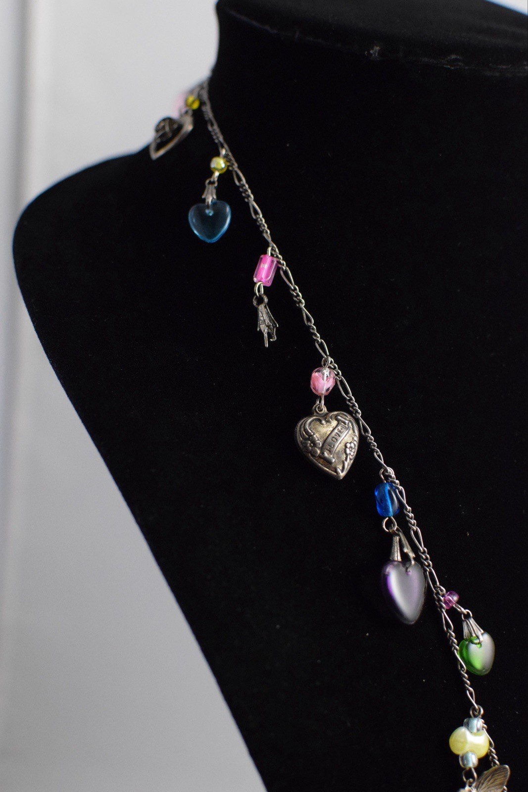 VTG? Glass Works Studio Glass Puffy Hearts Cupid Lock Heart Charm Necklace Read
