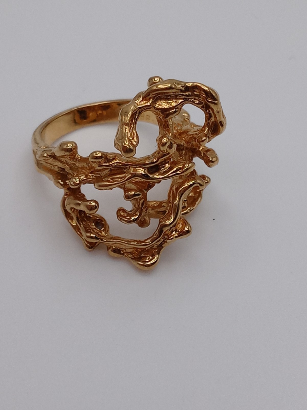 Vintage Modernist Brutalist Gold Tone Finish Over Brass Chunky Ring Size 5.5