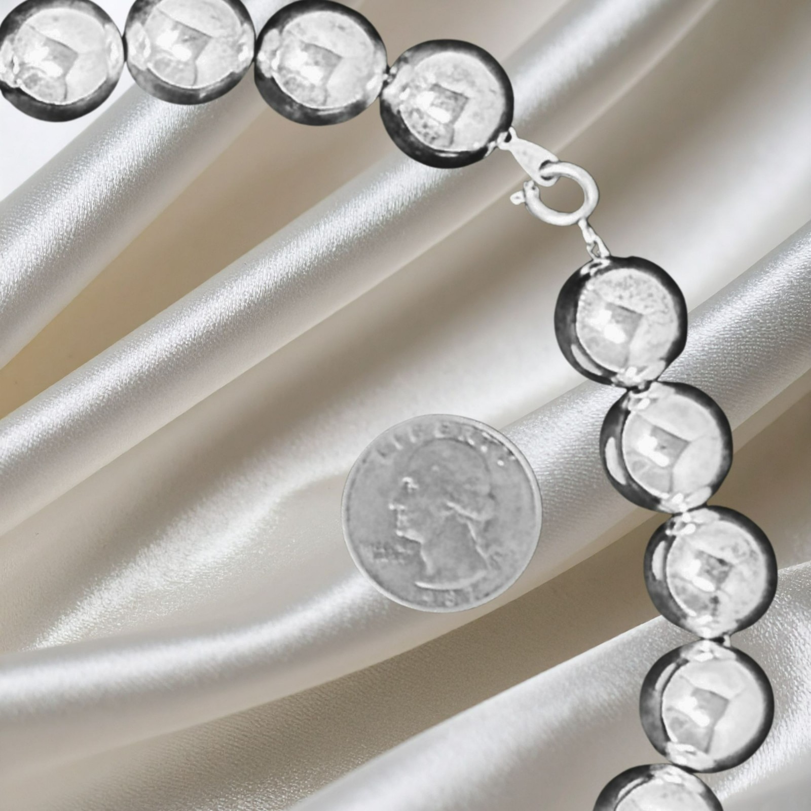 Vintage 16″ Necklace Heavy Silver Tone 16mm Bead 64 Grams NOS Bridesmaids Gift