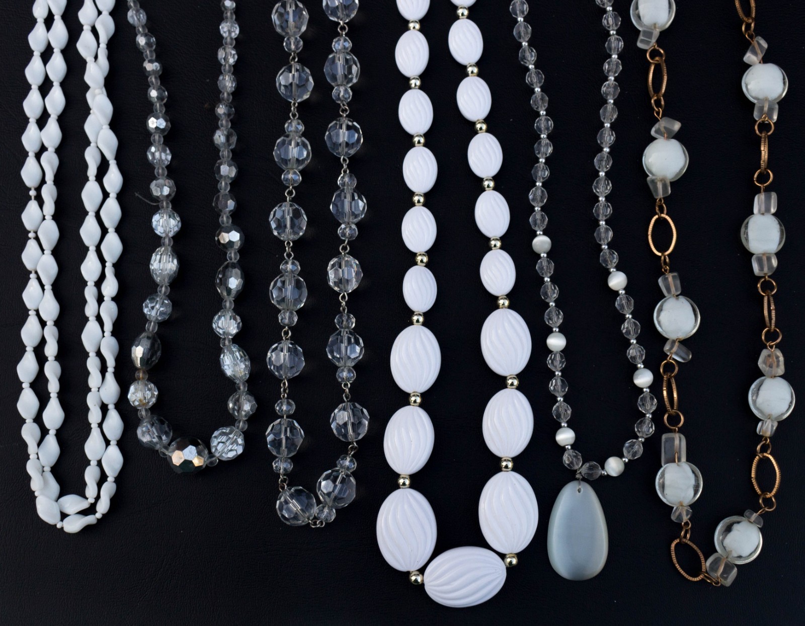 Vintage to Now Lot of 6 Clear Crystal and White Glass & Acrylic Bead necklaces