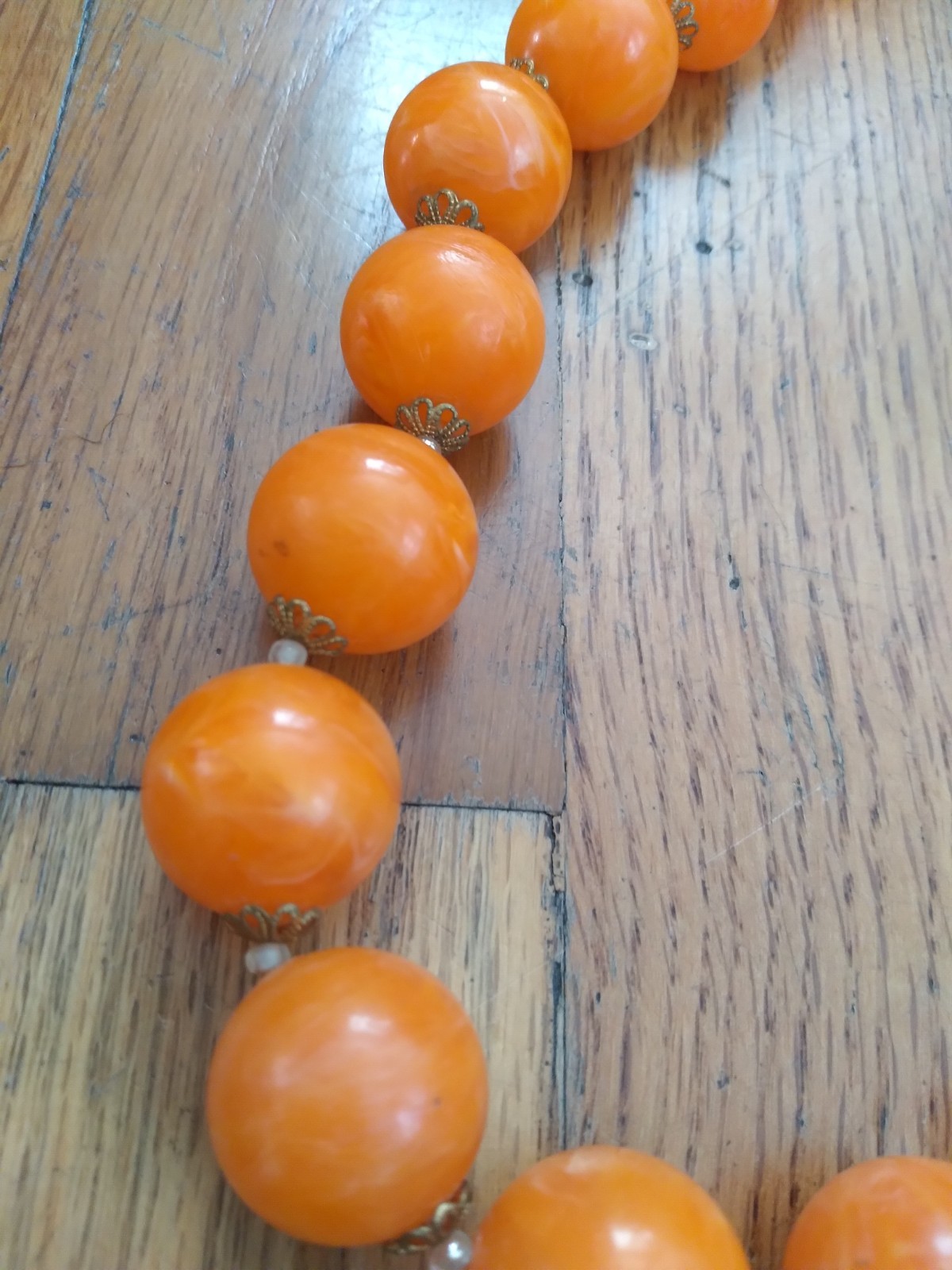 Vintage Orange Lucite Chucky Round Statement Necklace 22 Inches