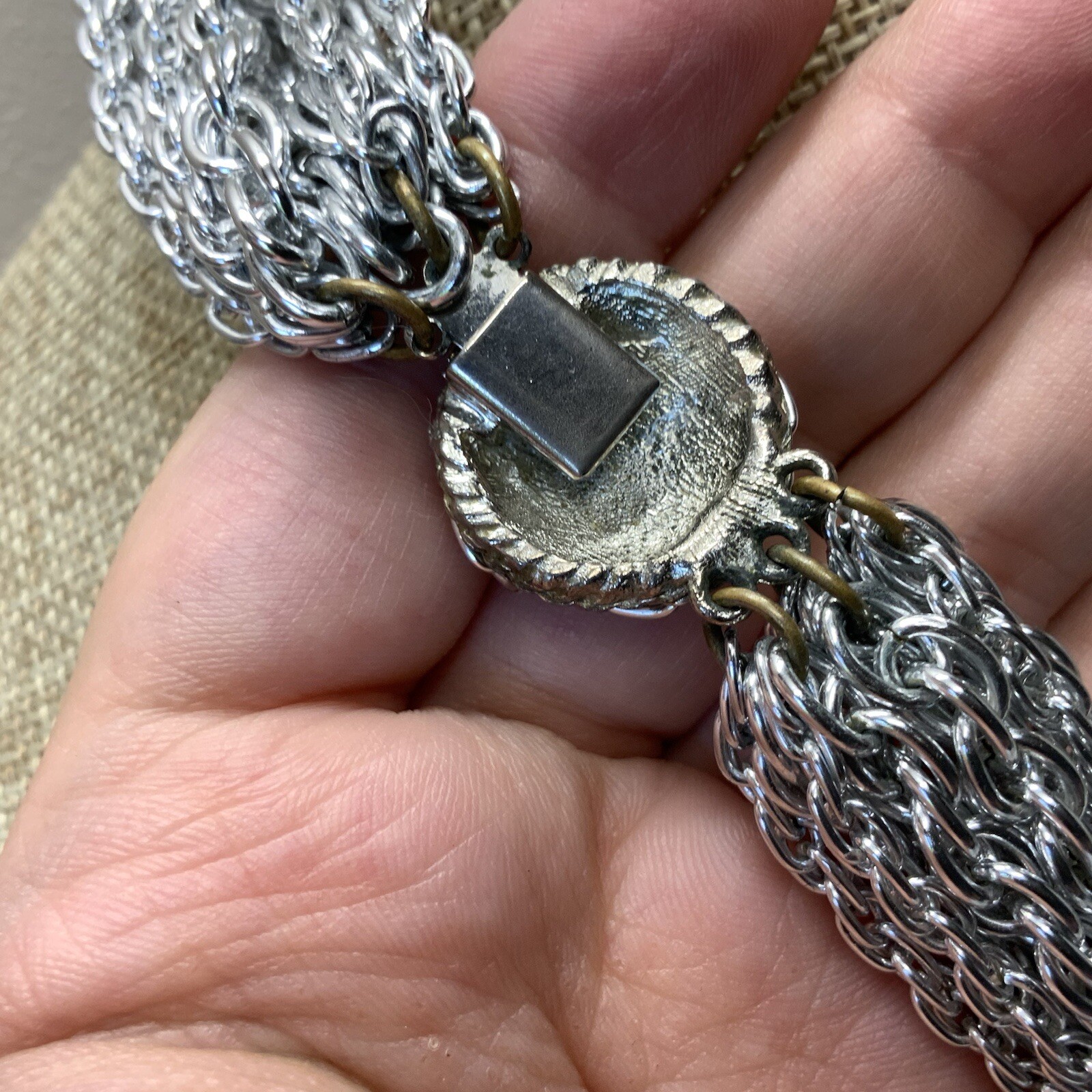 Vintage 1960s light weight aluminum multistrand silver tone chain necklace