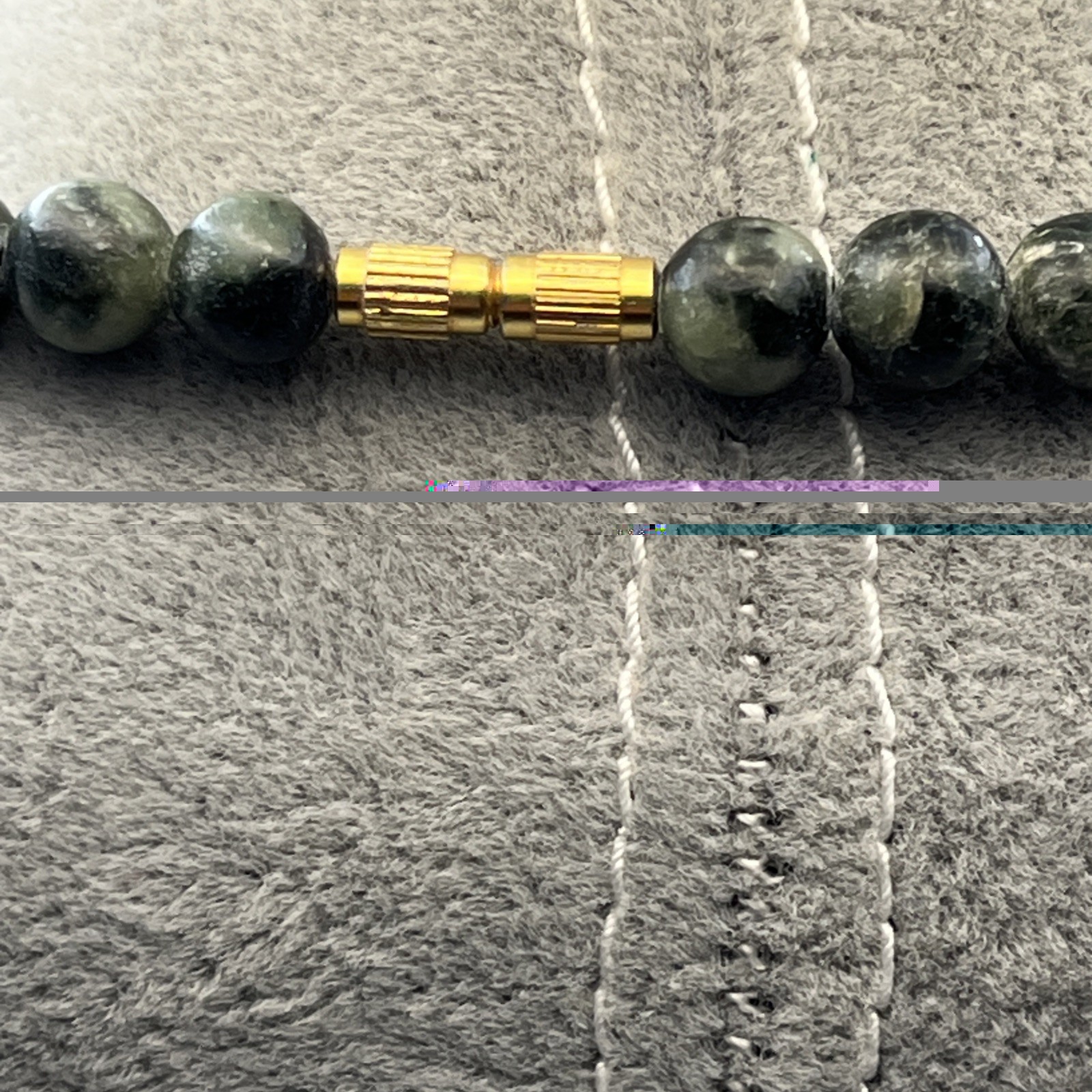Vintage Dark Green Serpentine 6mm Natural Stone Beaded Necklace Barrel Clasp