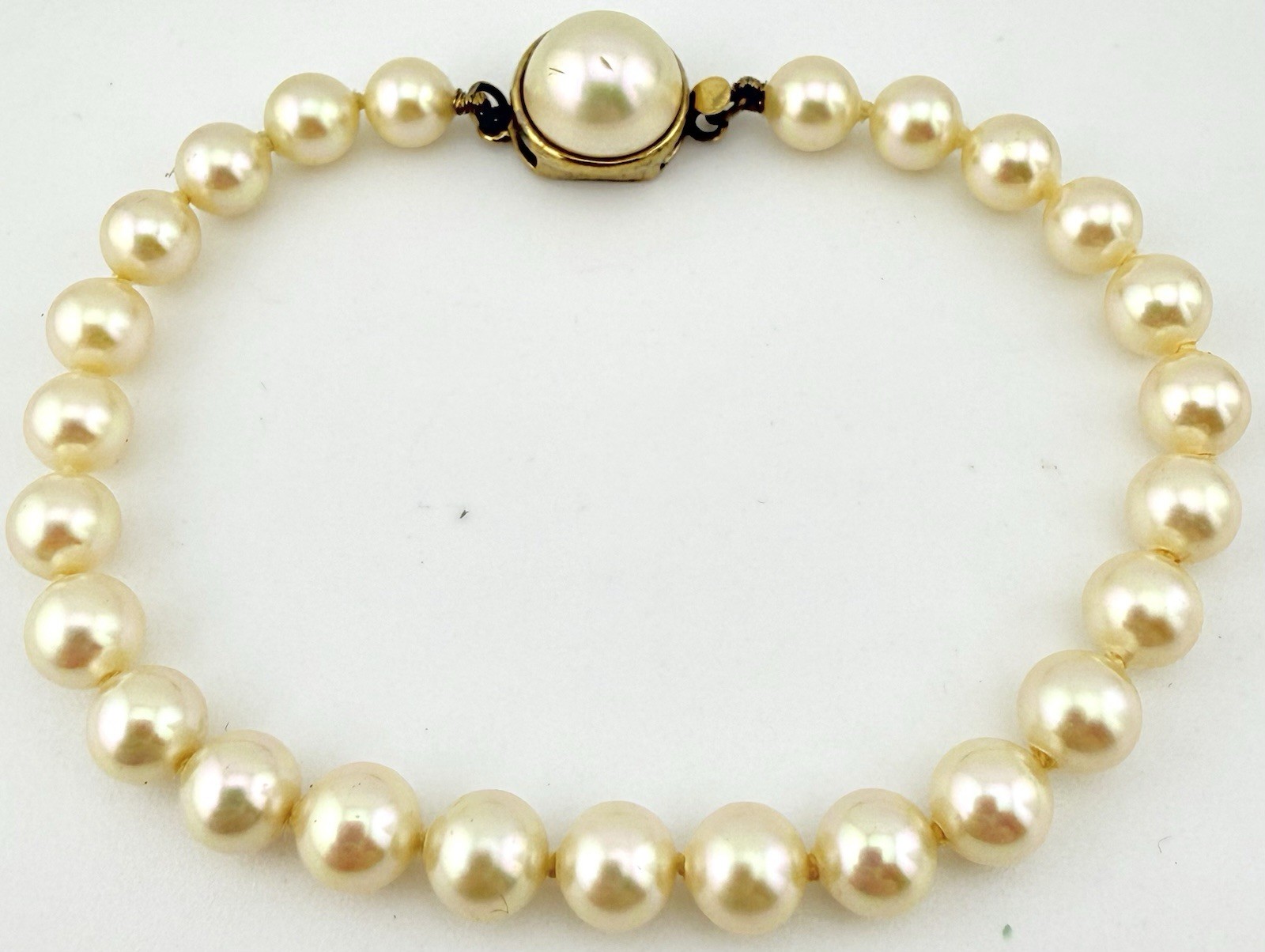 METALL VINTAGE VERMEIL 925 6MM FAUX PEARL 7 1/4” BRACELET PLEASE READ K5D