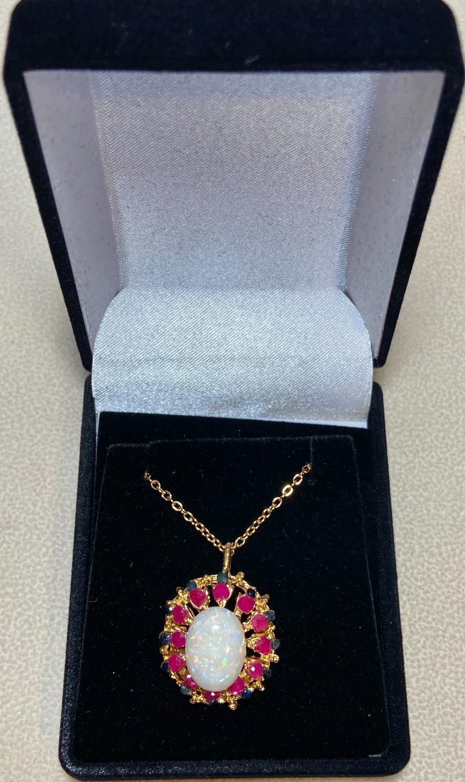 AUTHENTIC SWOBODA PENDANT~ GENUINE AUSTRALIAN FIRE OPAL, RUBY, SAPPHIRE