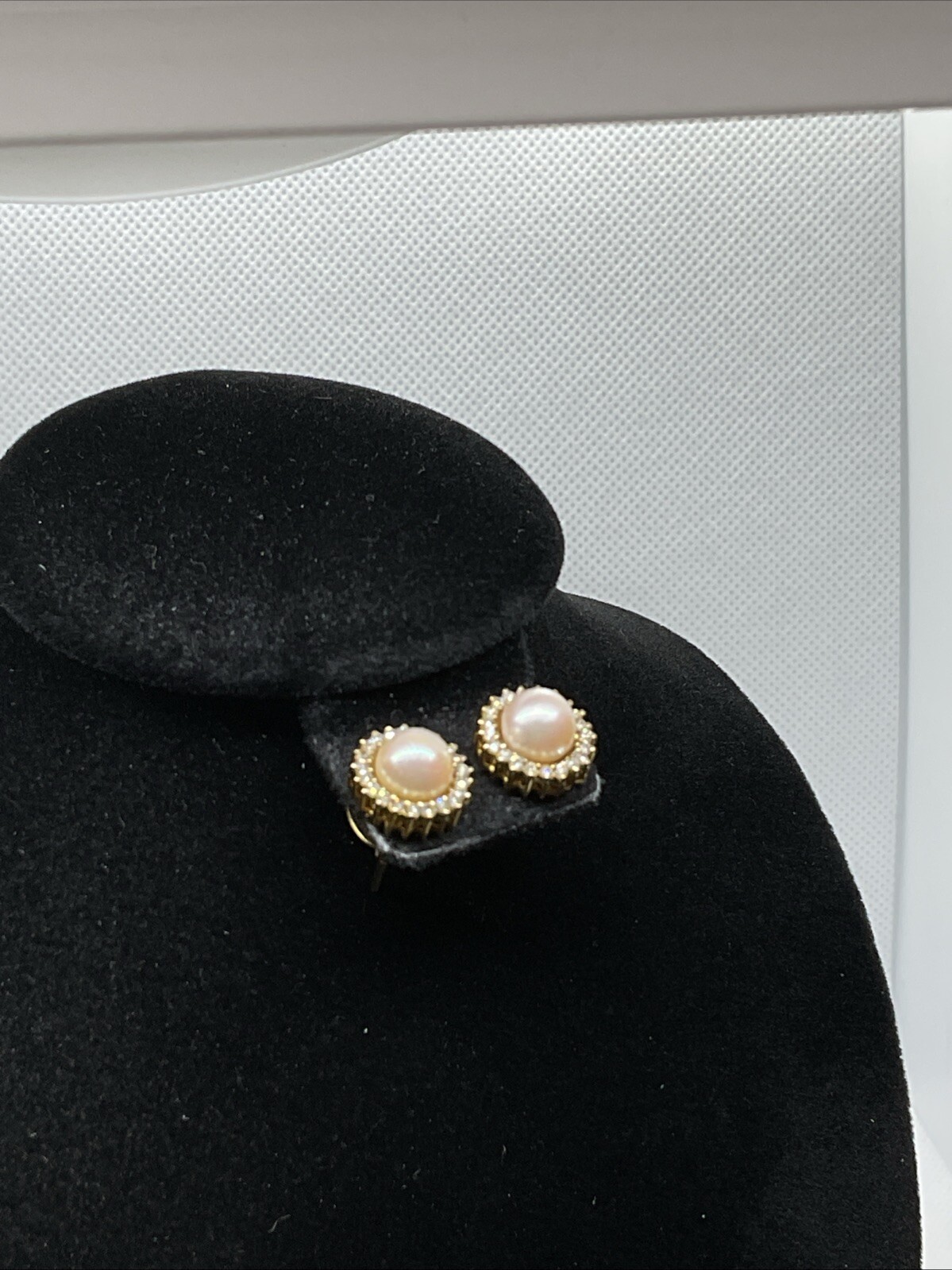 VINTAGE HANDMADE Solid 12K Yellow Gold Pearl & Diamond HALO Style STUD Earrings