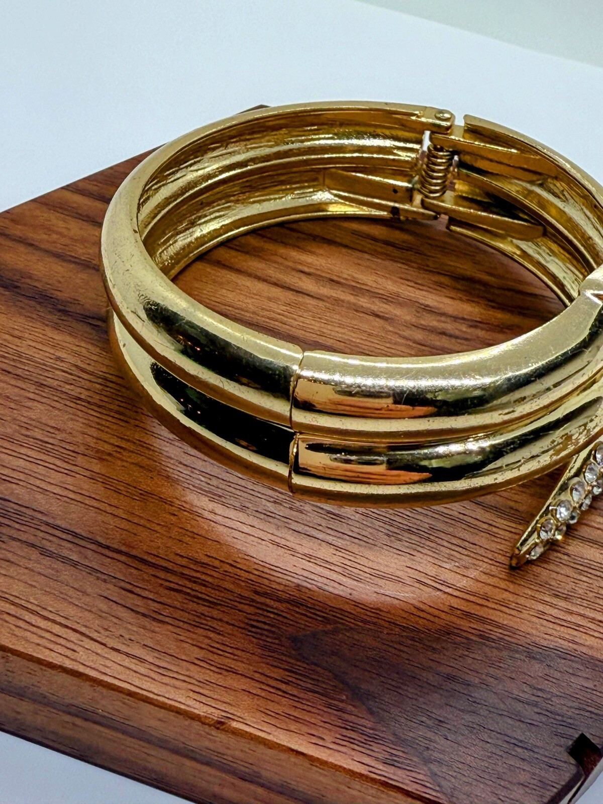 Gold Tone Rhinestone Snake Wraparound Hinge Bracelet – 2 3/8 Inch Inner D