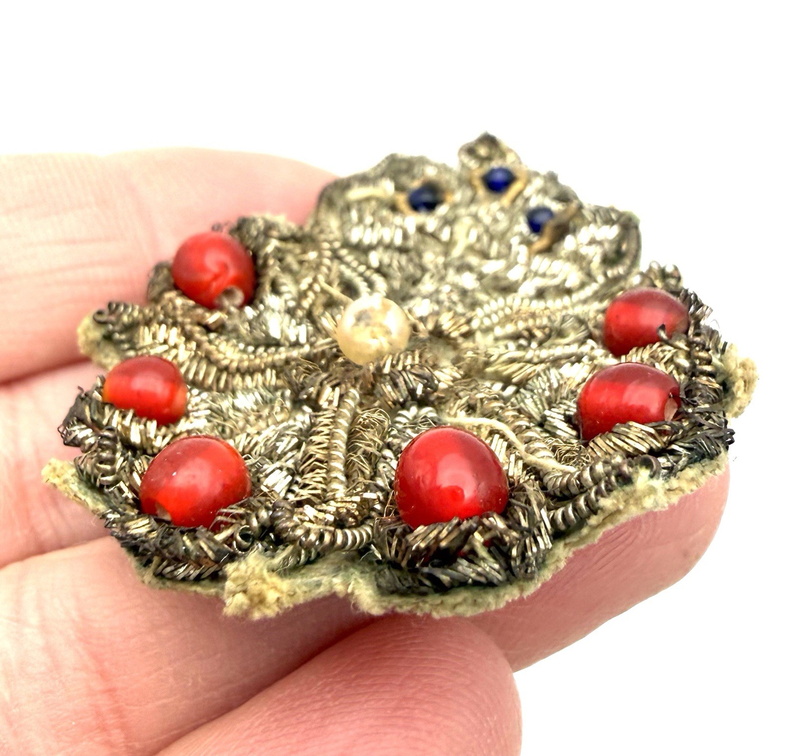 Vintage / Antique Zari Queen Brooch Pin Wire Fabric Glass Beads