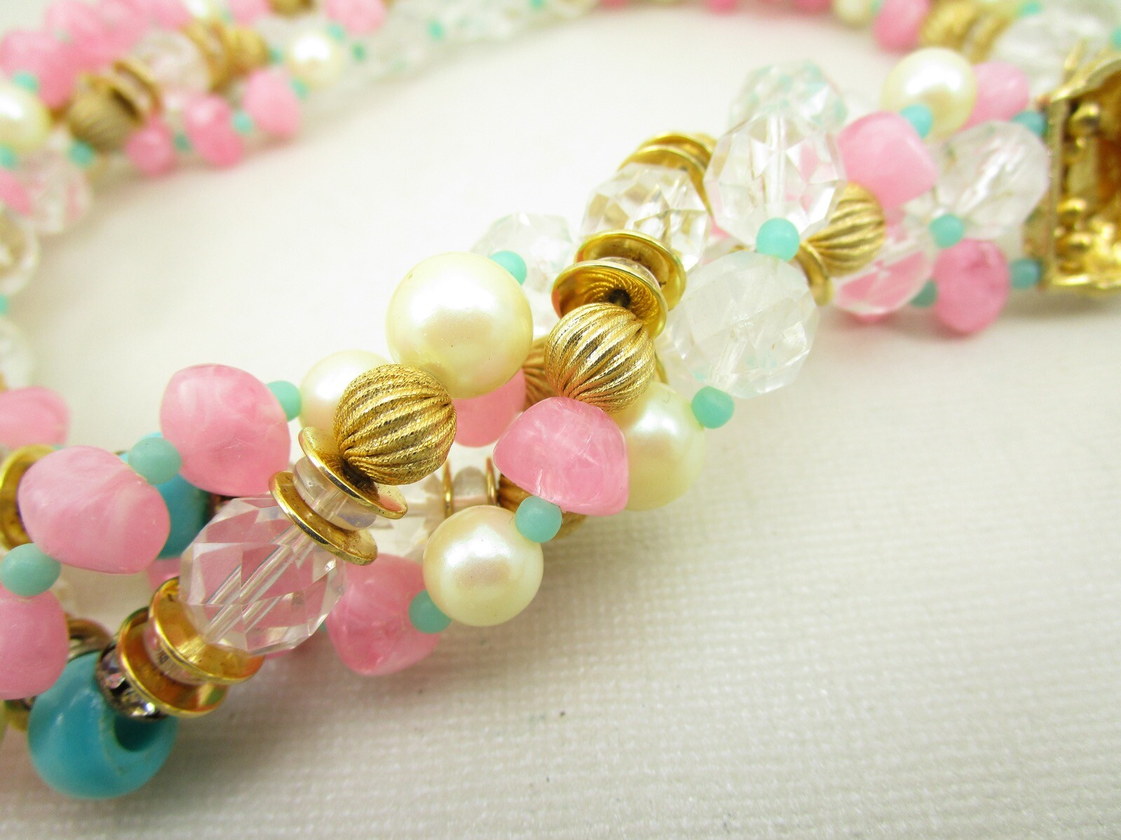 BEAUTIFUL GAY BOYER PASTEL GLASS BEAD 4 STRAND TORSADE CHOKER NECKLACE