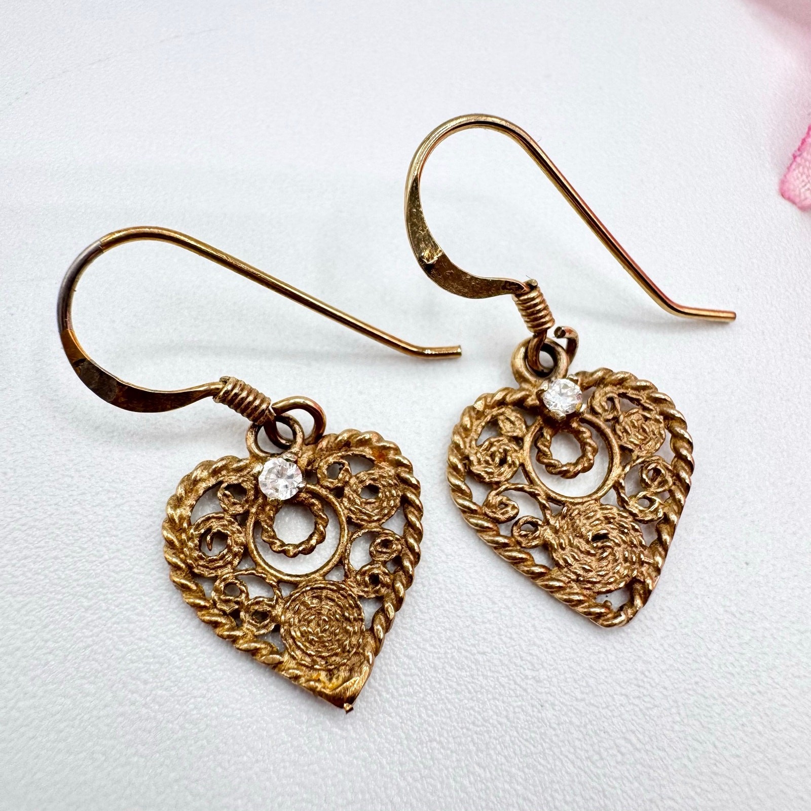 Vintage Cannetille Heart Earrings Delicate Dainty Feminine Romantic For Gifting