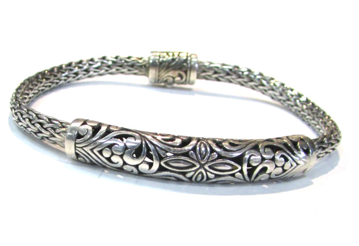 Vintage Sterling Silver Annika Witt ATI ID Bali Woven Wheat Spiga Bracelet 7.5″