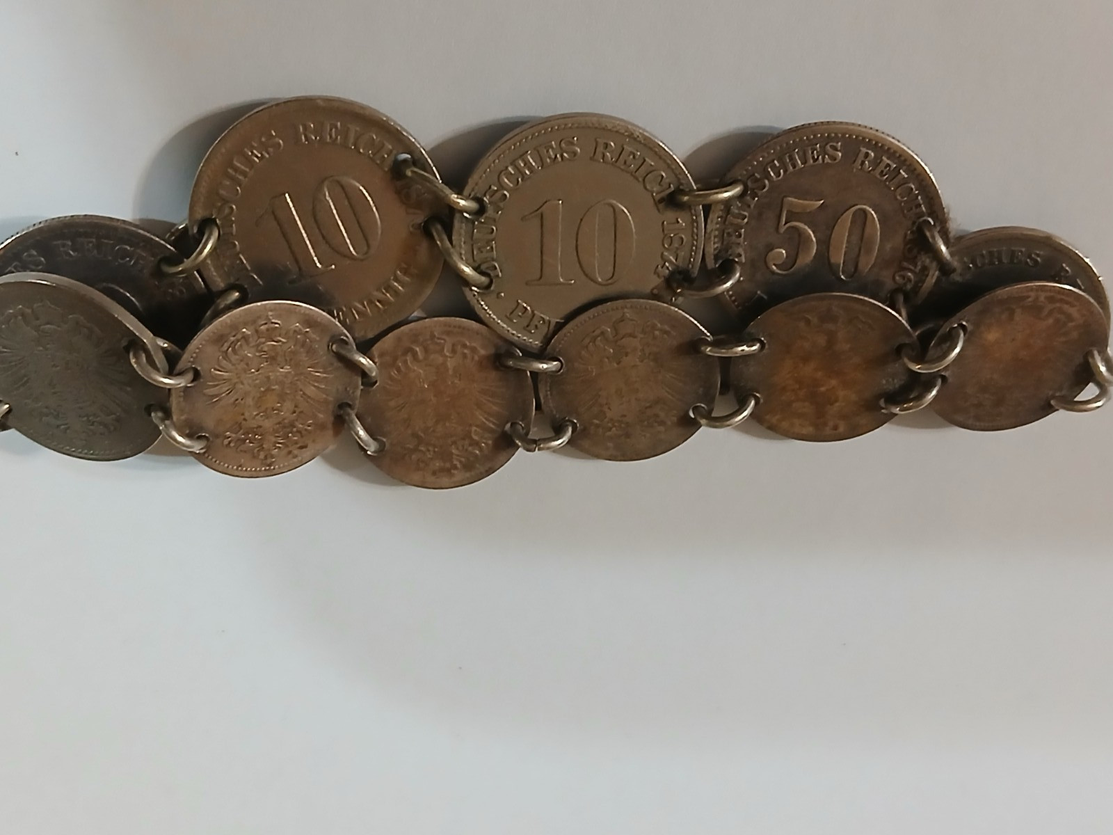 900 Silver Antique 1874-1876 Germany Coin Link Bracelet 8″ 11 Coins 25g