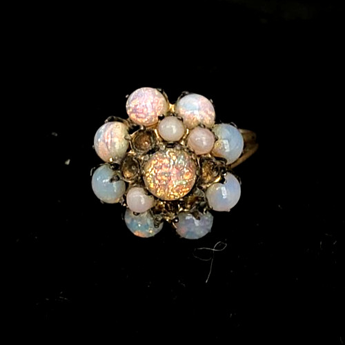 Vintage Austrian Opal Glass Cluster Ring | Mid Century Atomic Cocktail Ring (Rep