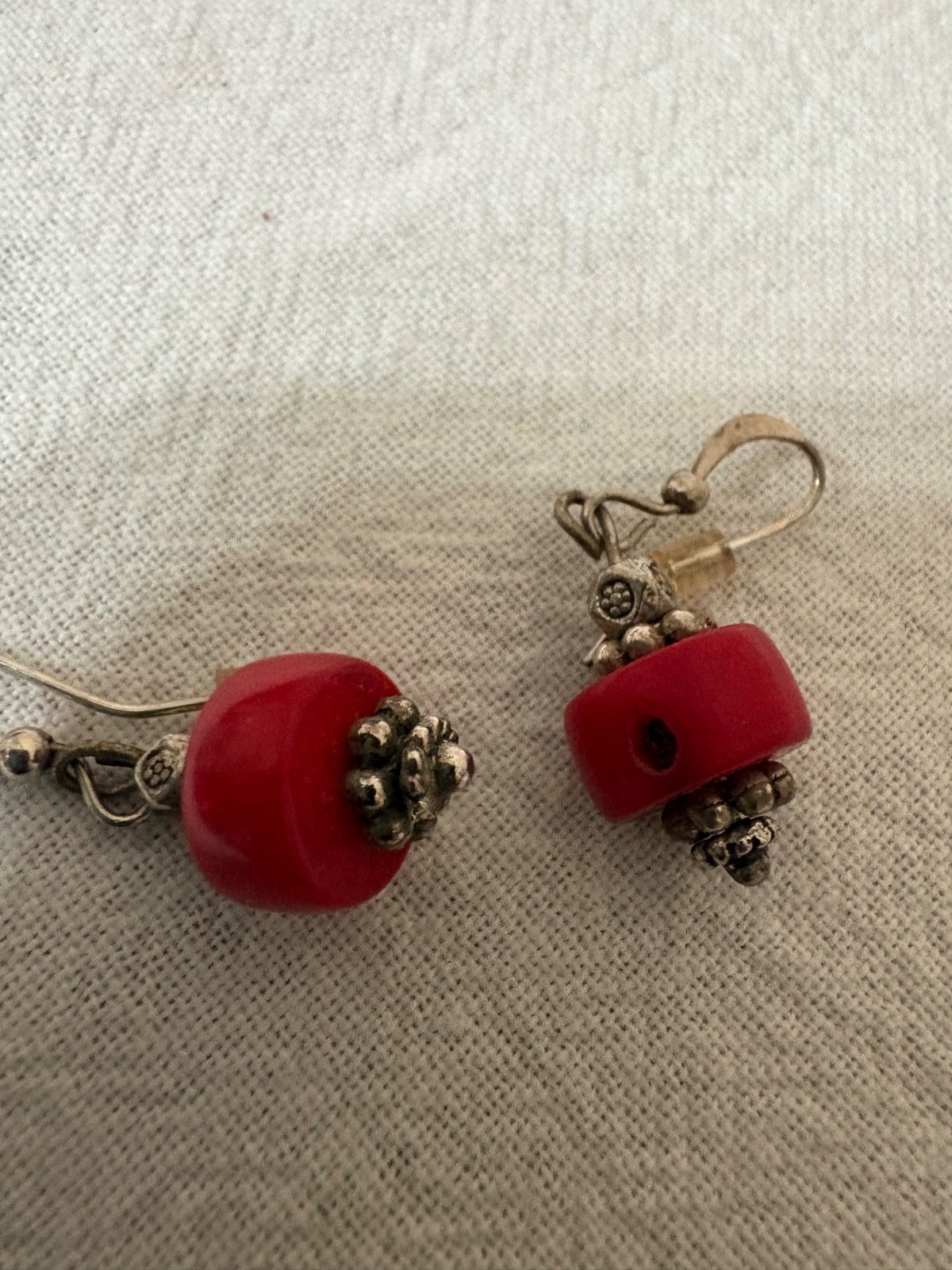 Vintage Natural Red Coral Hand-Carved Rose Necklace/Earrings Set w/Bead Chain