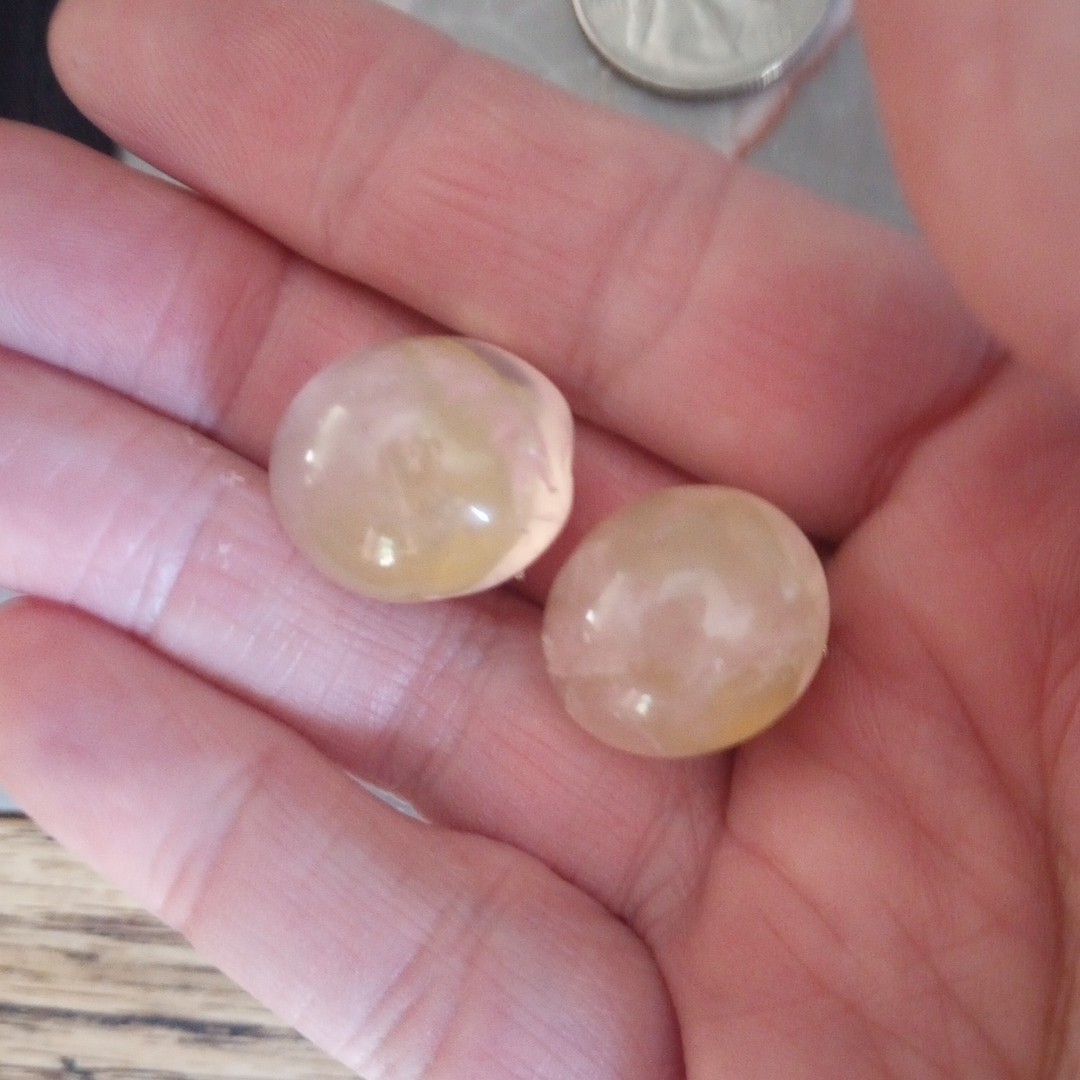Vintage Rose Quartz Clip On Earrings Translucent Pink Stone Estate Jewelry…