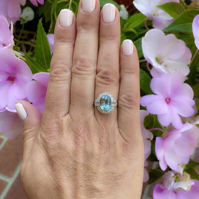 2.5Ct Cocktail Lab-Created Aquamarine Halo Anniversary Ring 14K White Gold Finis