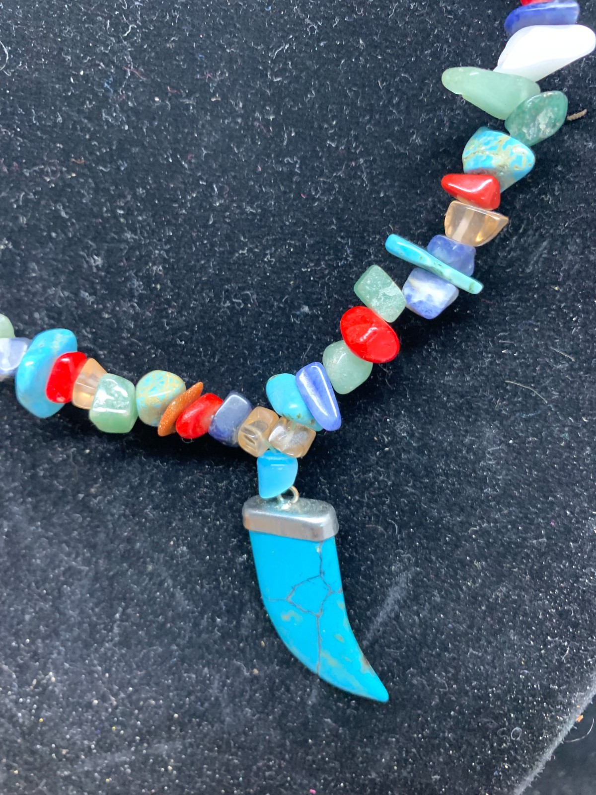 Turquoise & Coral Bead Multi Stone Nuggets Southwestern Style Necklace