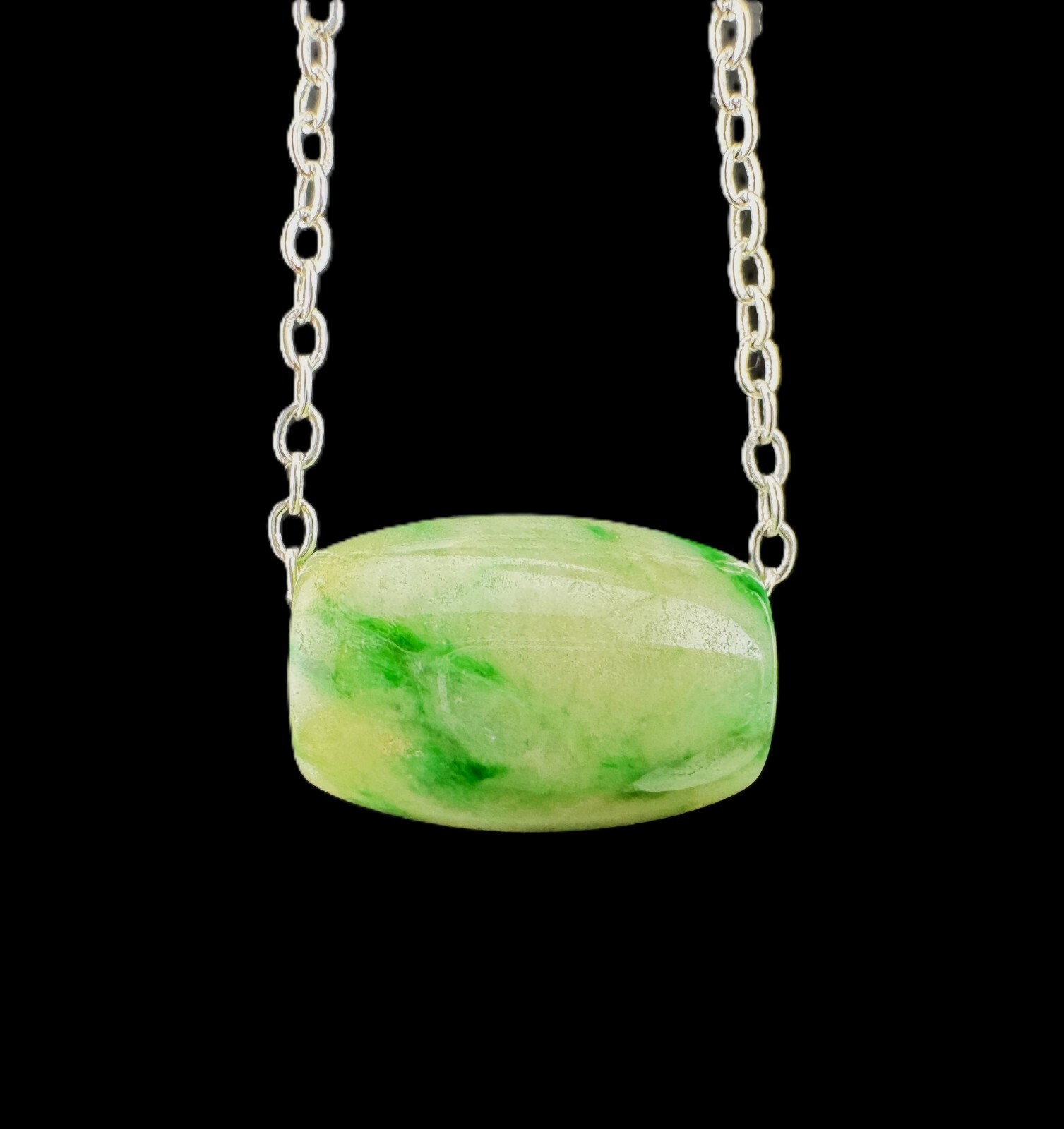 Certified Grade A Burma Jadeite Necklace Transference Bead Design Vivid Green