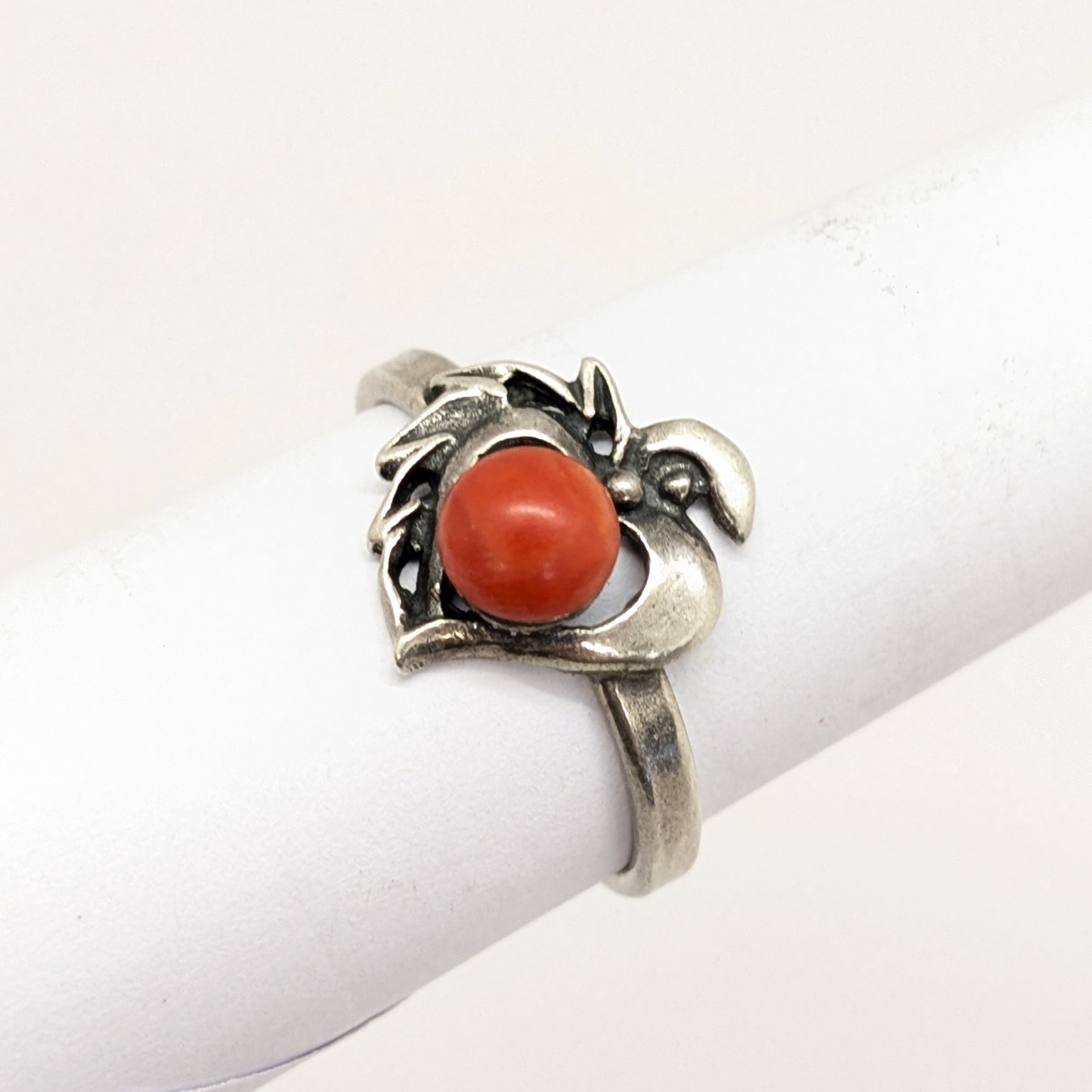 Vintage Rare Soviet RING Silver 925 with Chic Natural Coral-size:9.5US(19.5mm)#1